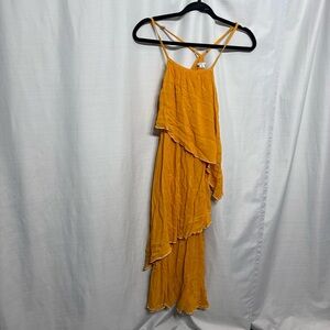 O'Neill Mustard Yellow Ruffle Tiered  Maxi Dress Boho‎ Chic Sleeveless XS